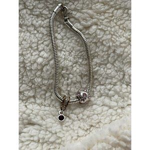 Silver Tone Purple / Clear Rhinestone Charms Snake Style Chain Bracelet